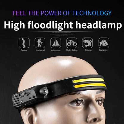 YZIGO Headlamp with Double 2 LED COB &amp; LED EXP Outdoor/Indoor Power 300 Lum Rechargeable USB 