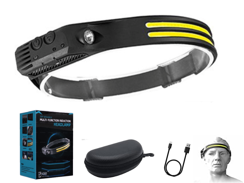 YZIGO Headlamp with Double 2 LED COB &amp; LED EXP Outdoor/Indoor Power 300 Lum Rechargeable USB 